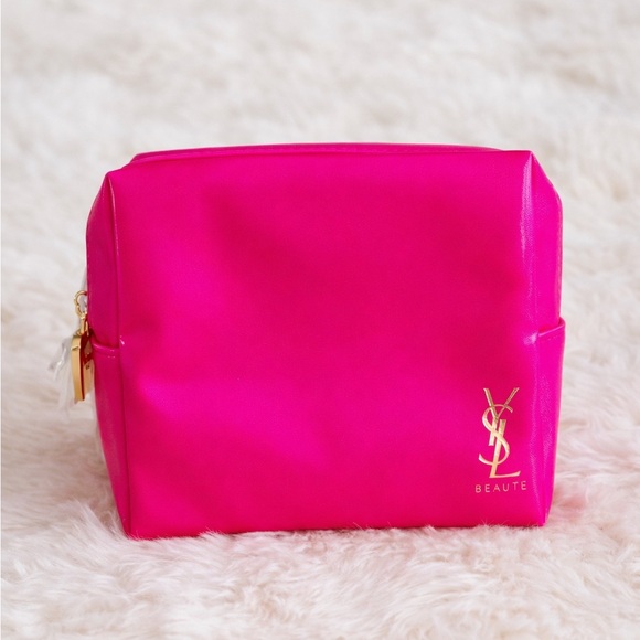 Yves Saint Laurent YSL Hot Pink Bag Makeup Cosmetic Pouch Bag Beaute Case - Picture 1 of 4